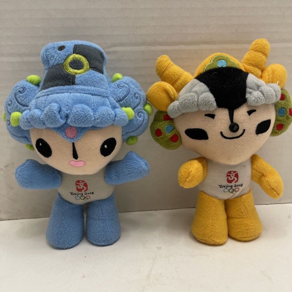 Lot Of 2 2008 Beijing Olympic Mascot Plush Toys The Fuwa Yirgiving Beibei